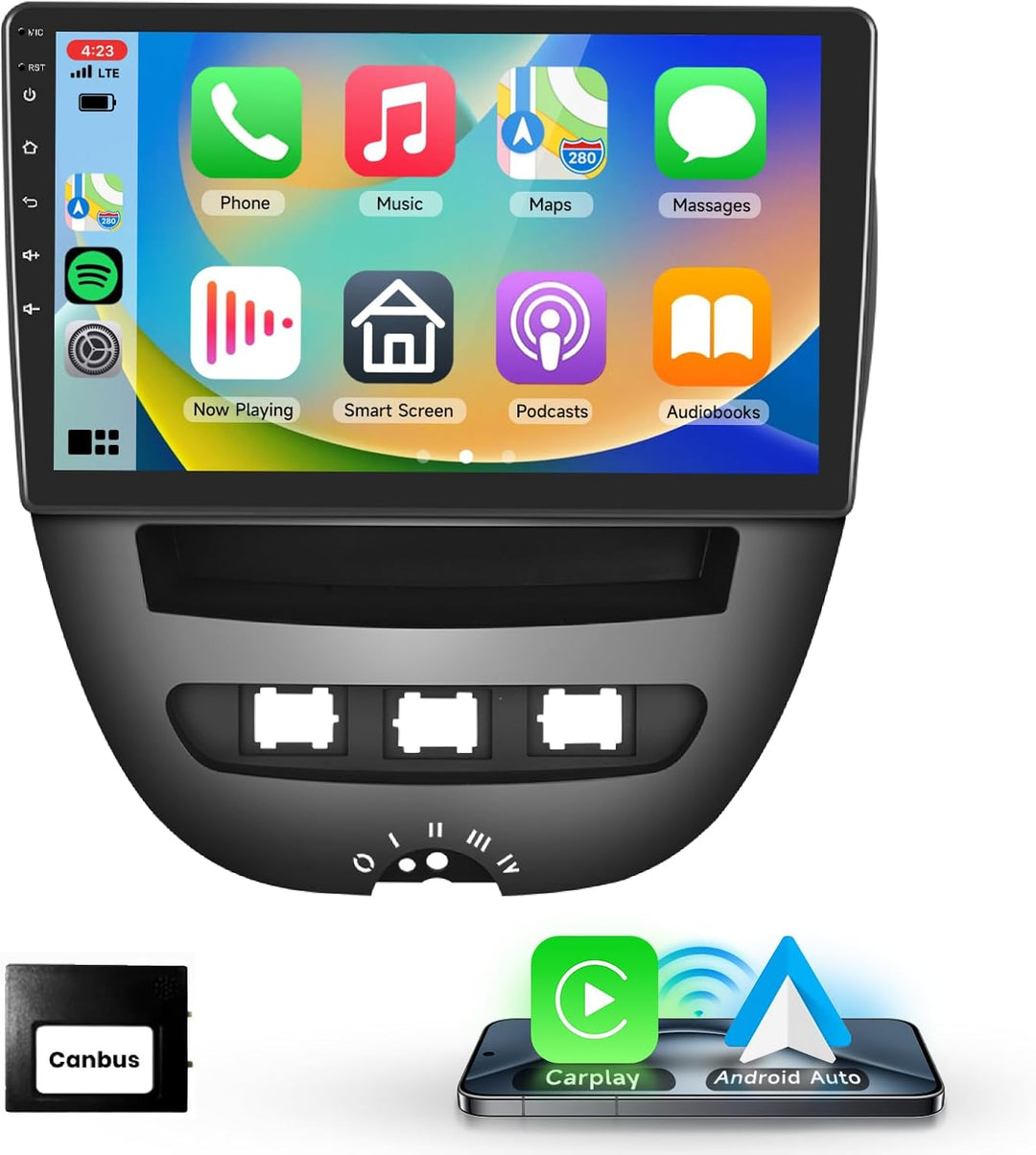 Podofo Carplay Autoradio für Citroen C1/Toyota Aygo/Peugeot 107, Android HiFi Android Auto 10" Touch