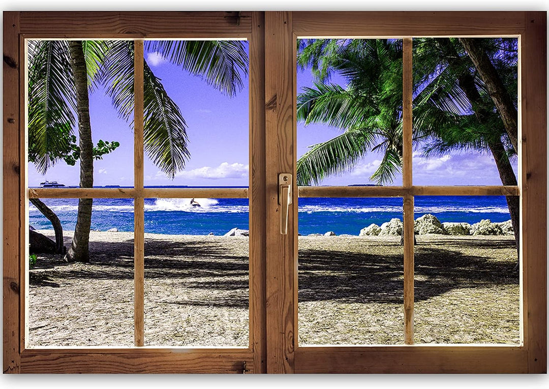 Feeby Viles - Leinwand Bilder - Fensterblick Natur- 90x60 cm- Deko Wohnzimmer - Wandbilder Schlafzim
