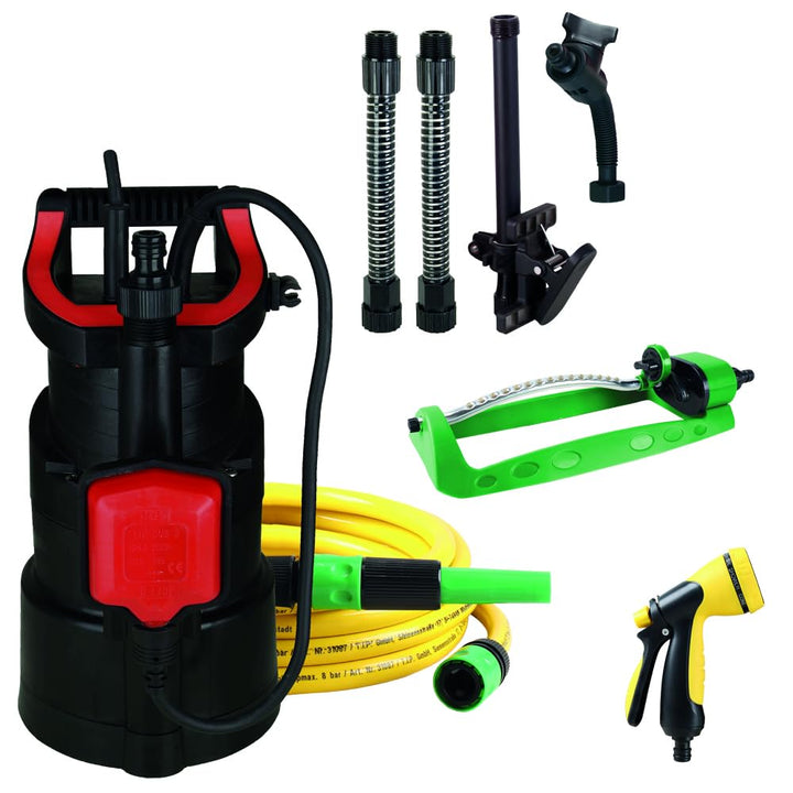 T.I.P. Tauchdruckpumpe - Regenfasspumpe Komplettset (3.200 l/h Fördermenge, bis 1 mm Flachabsaugend,