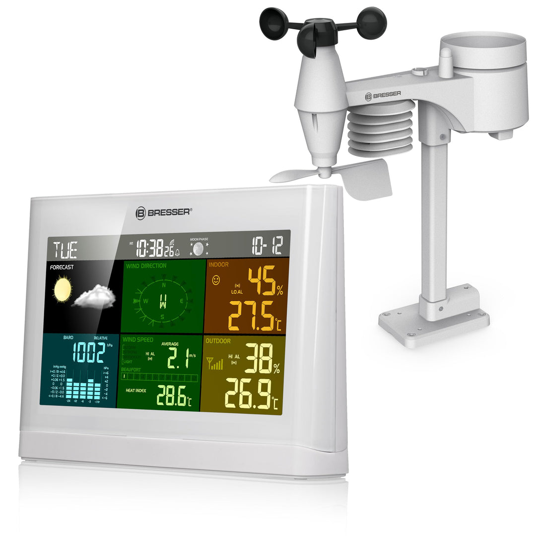 Bresser Wetterstation Funk mit Aussensensor Wetter Center mit 5-in-1 Aussensensor (Temperatur, Luftd