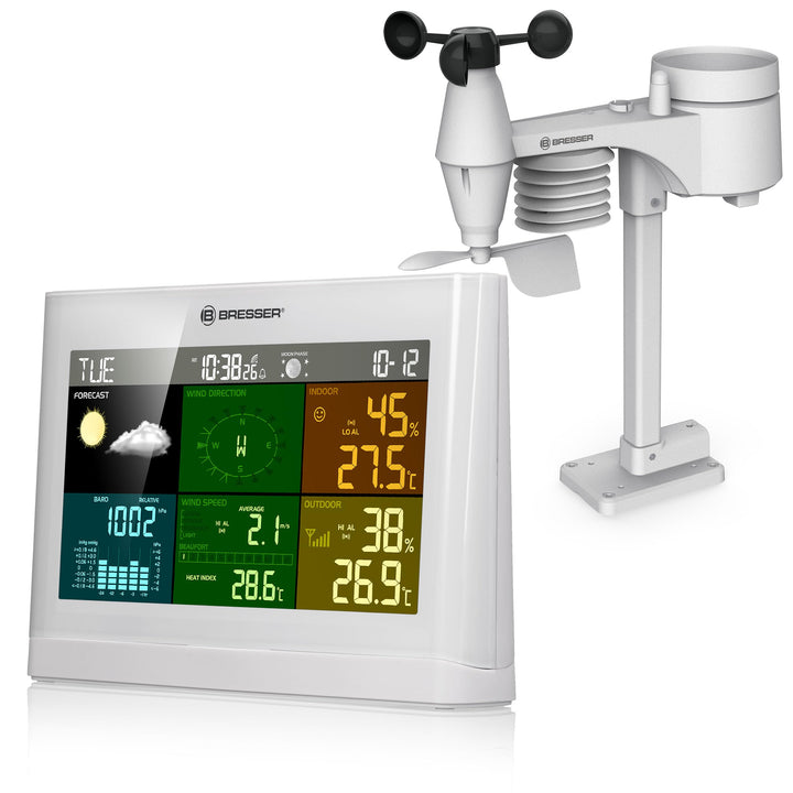 Bresser Wetterstation Funk mit Aussensensor Wetter Center mit 5-in-1 Aussensensor (Temperatur, Luftd