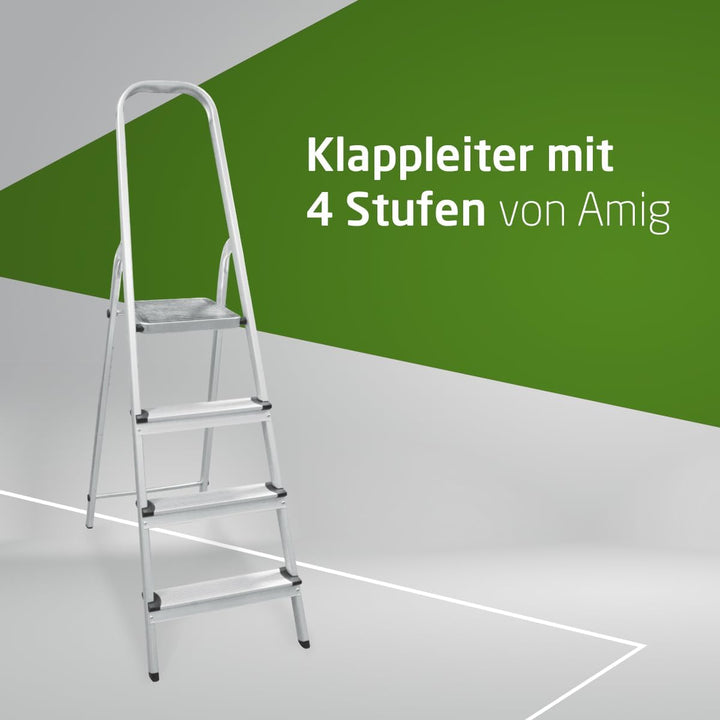Amig - Klappbare Leiter mit 4 Stufen - Hergestellt aus Aluminium - Masse der kleinen Stufen: 28 cm x