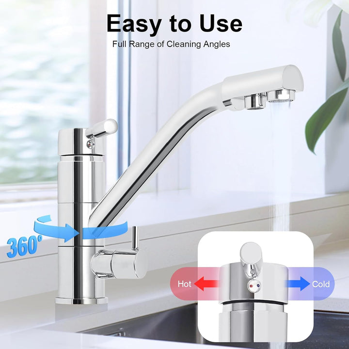3 Wege Wasserhahn Küchenarmatur Drehbar Mischbatterie Küche | Messing Oberfläche, Drei Wege Armatur,