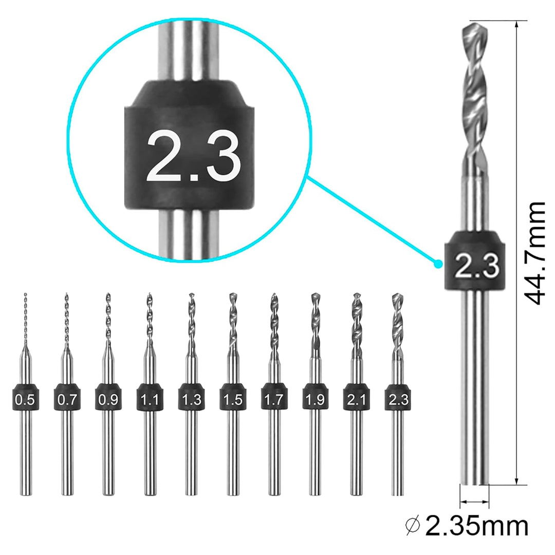 ARROWMAX PCB Bohrer Set, Grössenmarkierung, 0.5mm-2.3mm, 2.35mm Schaft, Hartmetall Mikrobohrer, Loch