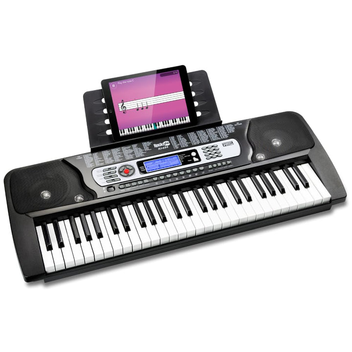 RockJam 54 Key Keyboard Piano with Power Supply, Sheet Music Stand, Piano Note Stickers &amp; Simply Pia