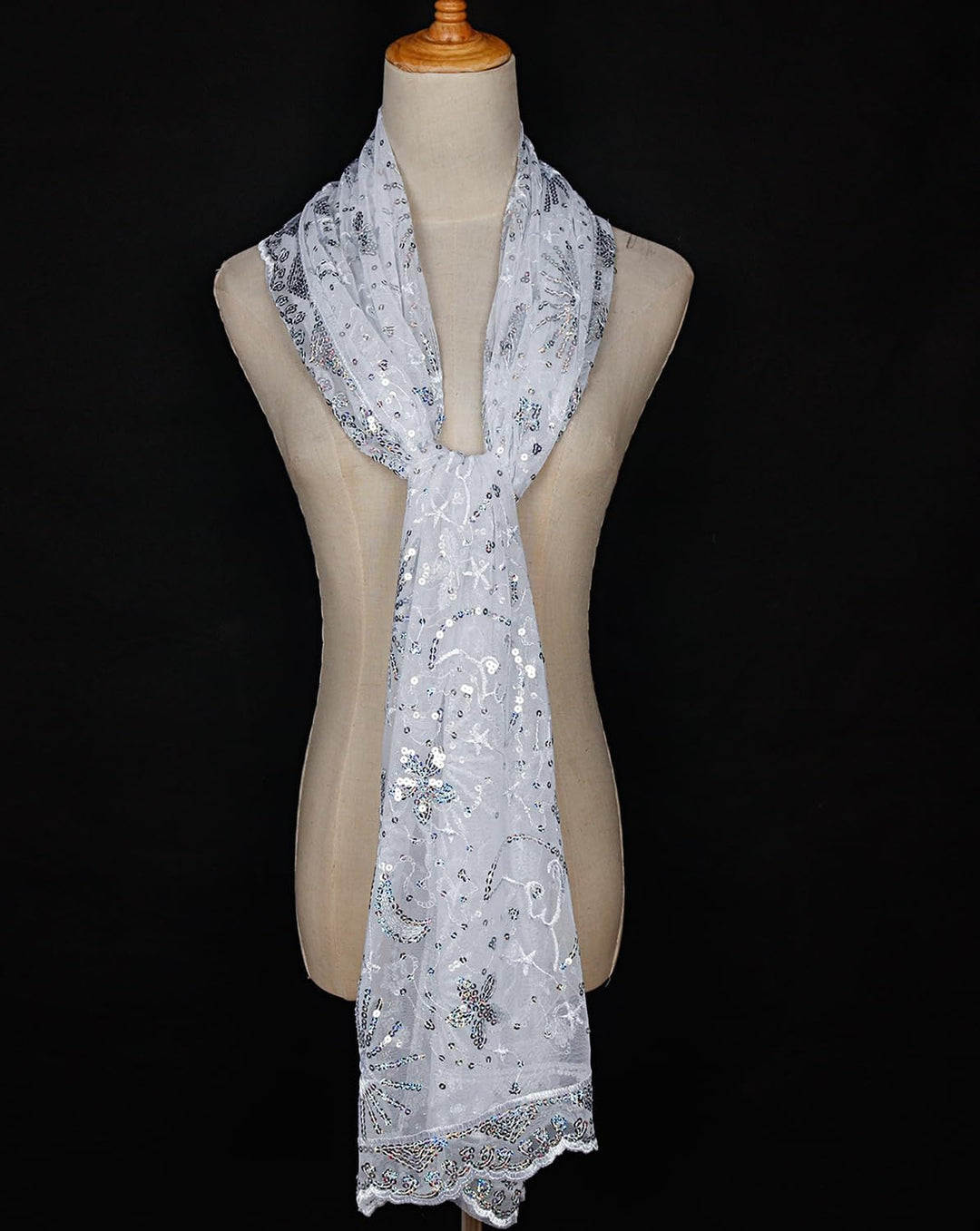 keland Damen Festlich Pailletten Umhang Schal Schultertuch Stola Tuch für Abendkleid A-weiss, A-weis