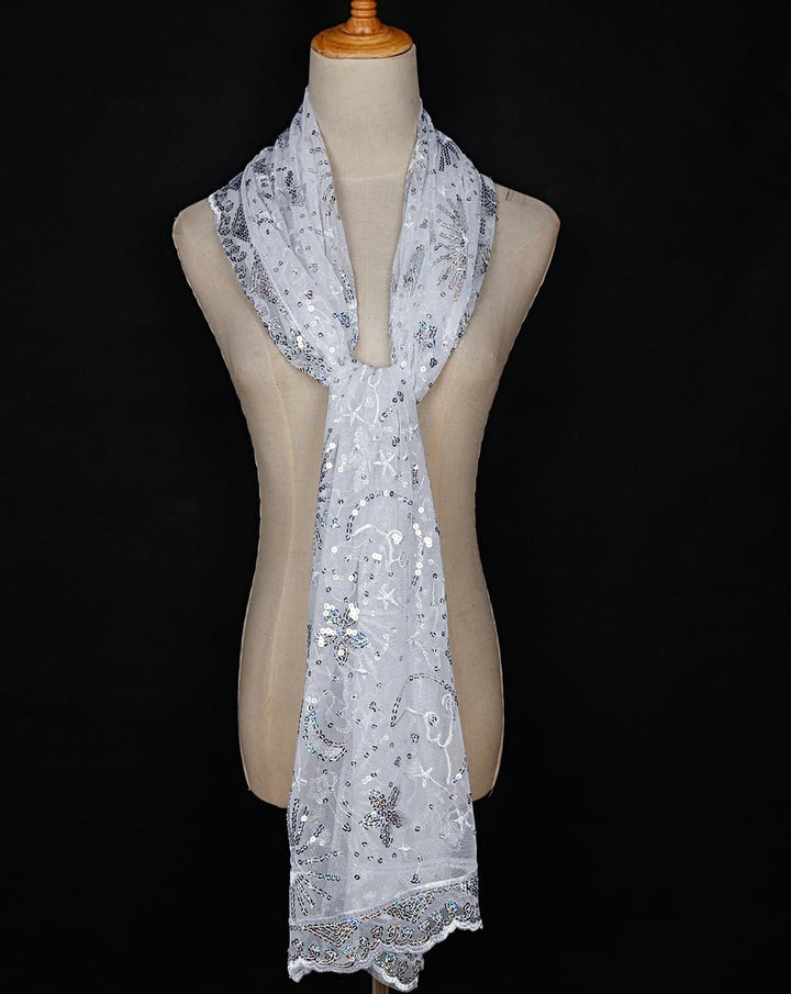 keland Damen Festlich Pailletten Umhang Schal Schultertuch Stola Tuch für Abendkleid A-weiss, A-weis