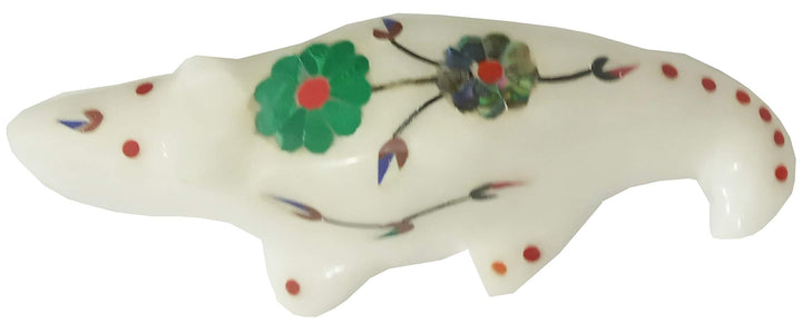Purpledip 12139 Marmor-Statue "Cocky Crocodile", Edelstein-Inlay, Sammlerstück, Geschenk