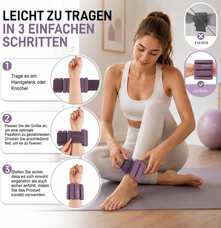 BECOJADDE Gewichtsmanschetten fuss 0.45 KG / 0.9 KG Je Gewichte für Beine und Arme Set 2 Ankle Weigh