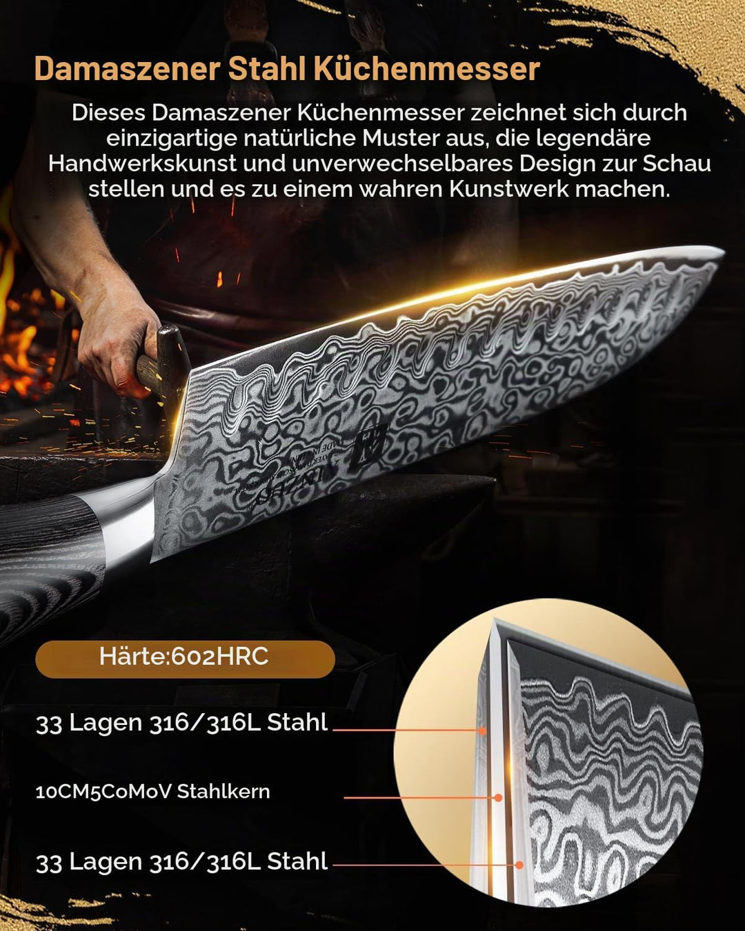 XINZUO 17,8cm Damaststahl Santokumesser, Profi Damastmesser Kochmesser Damaskus Chefmesser, Scharfe