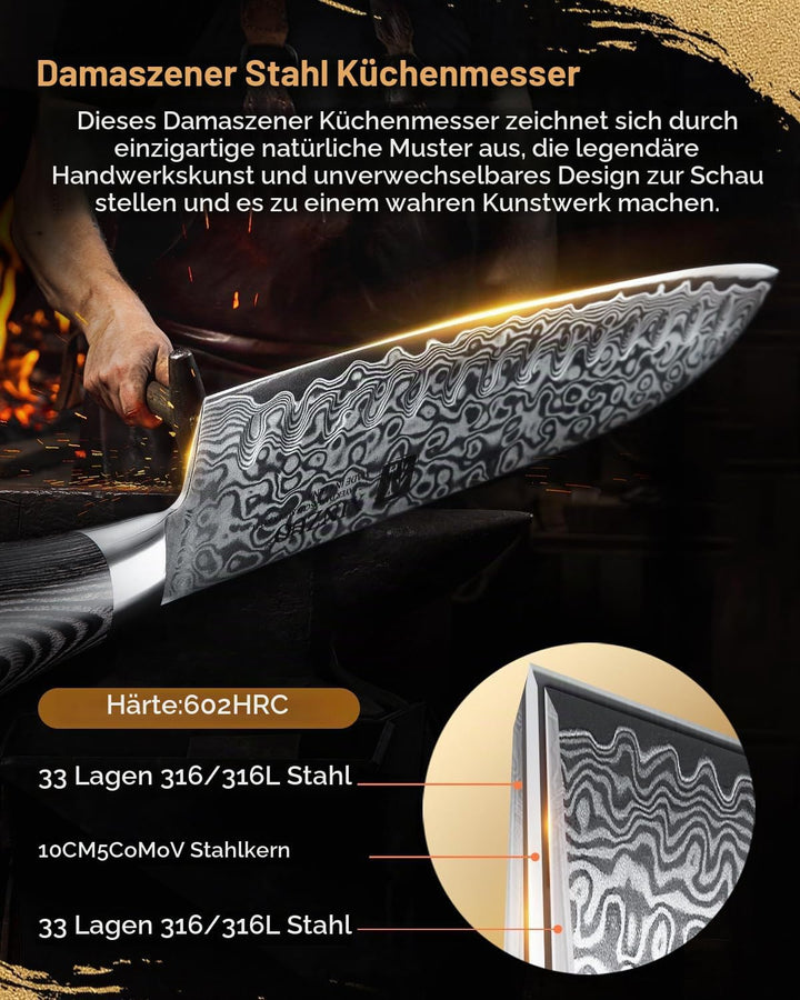 XINZUO 17,8cm Damaststahl Santokumesser, Profi Damastmesser Kochmesser Damaskus Chefmesser, Scharfe