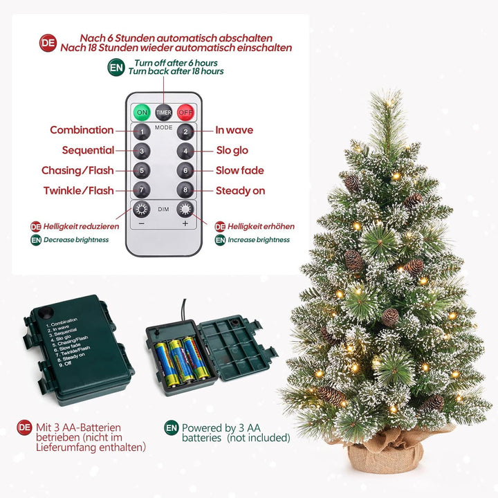 Yorbay Mini Weihnachtsbaum mit Beleuchtung LED, 70 cm Tannenbaum mit Stern-Baumspitze und echtem Kie