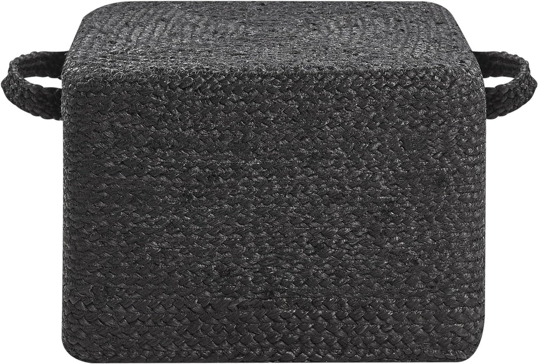 Pouf aus Jute schwarz 45x45x30 cm Sitzhocker im Boho Stil Dhadar