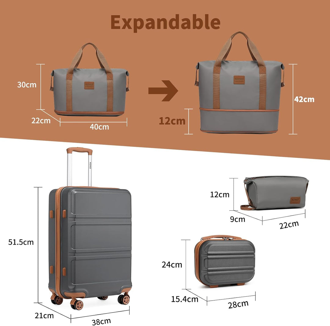 KONO Reisekoffer Set Gepäcksets 4 Teilig Kofferset, 55cm Handgepäck mit Beautycase Kosmetikkoffe mit