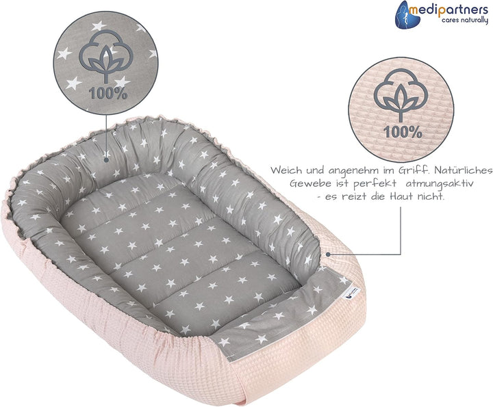 Medi Partners Babynest Kuschelnest Babynestchen 100% Baumwolle Waffle Nestchen Reisebett für Babys S