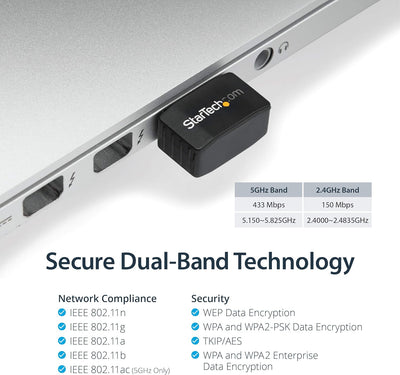 StarTech.com USB WiFi Adapter - AC600 - Dual-Band Nano Wireless Adapter - 1T1R 802.11ac Wi-Fi Adapte