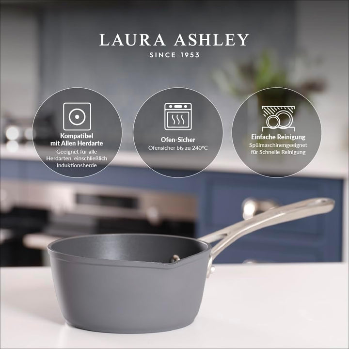 Laura Ashley 16cm Antihaft-Milchtopf mit Ausgiesser - 1,2 Litre Haltbarer PFOA/PFAS-Freier Milchtopf