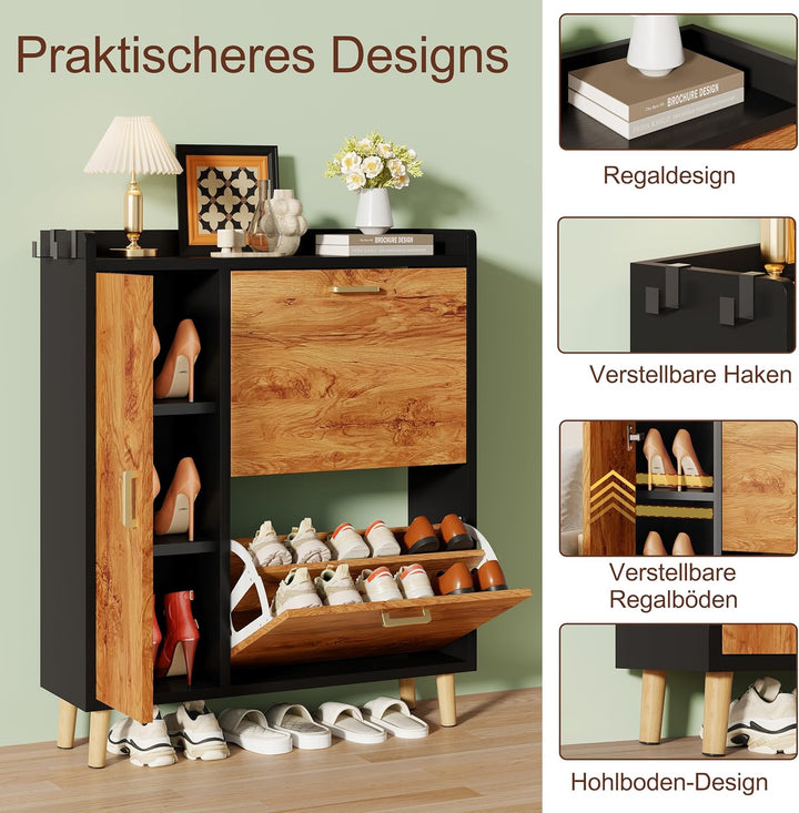 Schuhschrank mit 2 Klappen Schmal Schuhschrank mit 2 Flip-Schuhregal 1 Aufbewahrungsschrank und 2 Ha