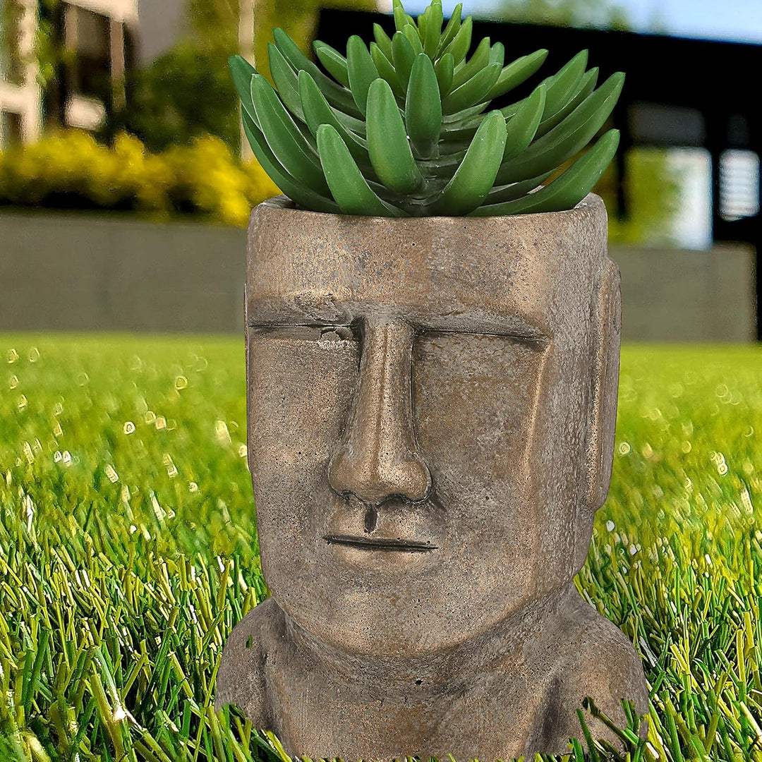 Cepewa Pflanztopf Moai Kopf │ Terracotta 14,3x20.5x17cm Gold │ Blumentopf Pflanzgefäss Topf Übertopf
