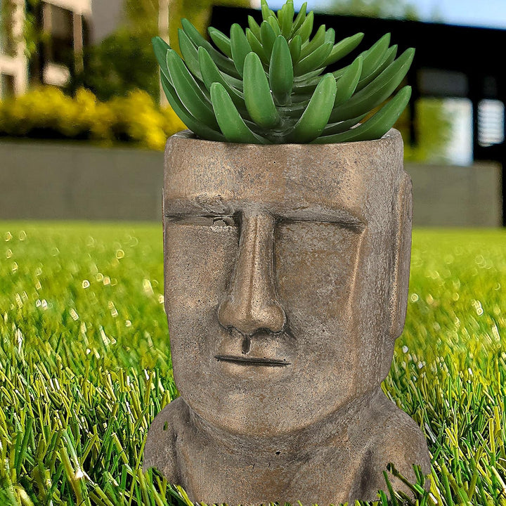 Cepewa Pflanztopf Moai Kopf │ Terracotta 14,3x20.5x17cm Gold │ Blumentopf Pflanzgefäss Topf Übertopf