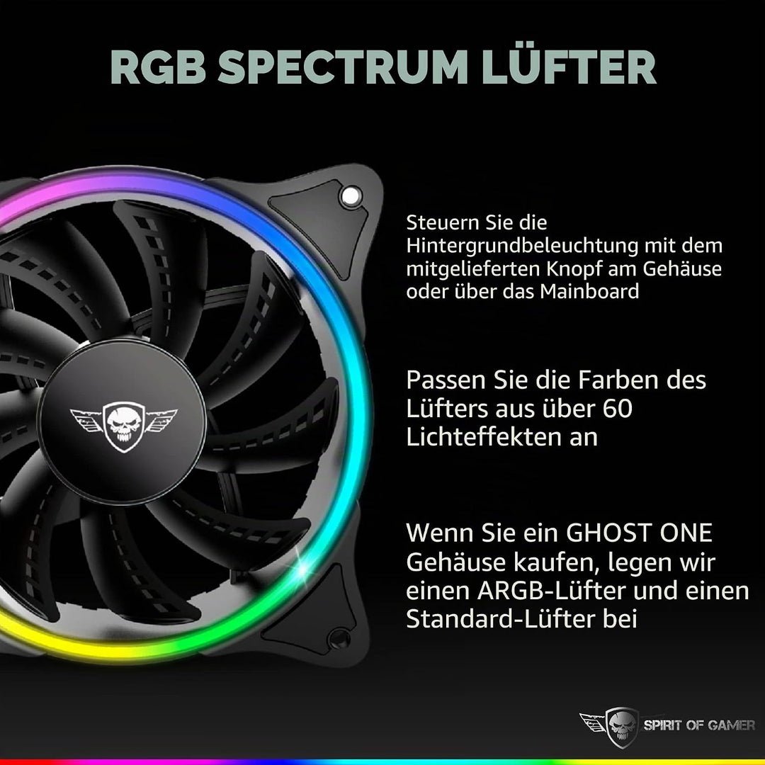 SPIRIT OF GAMER Ghost One Gamer PC-Gehäuse RGB Ghost One – Vorderseite und Wand aus Hartglas – 60 Hi