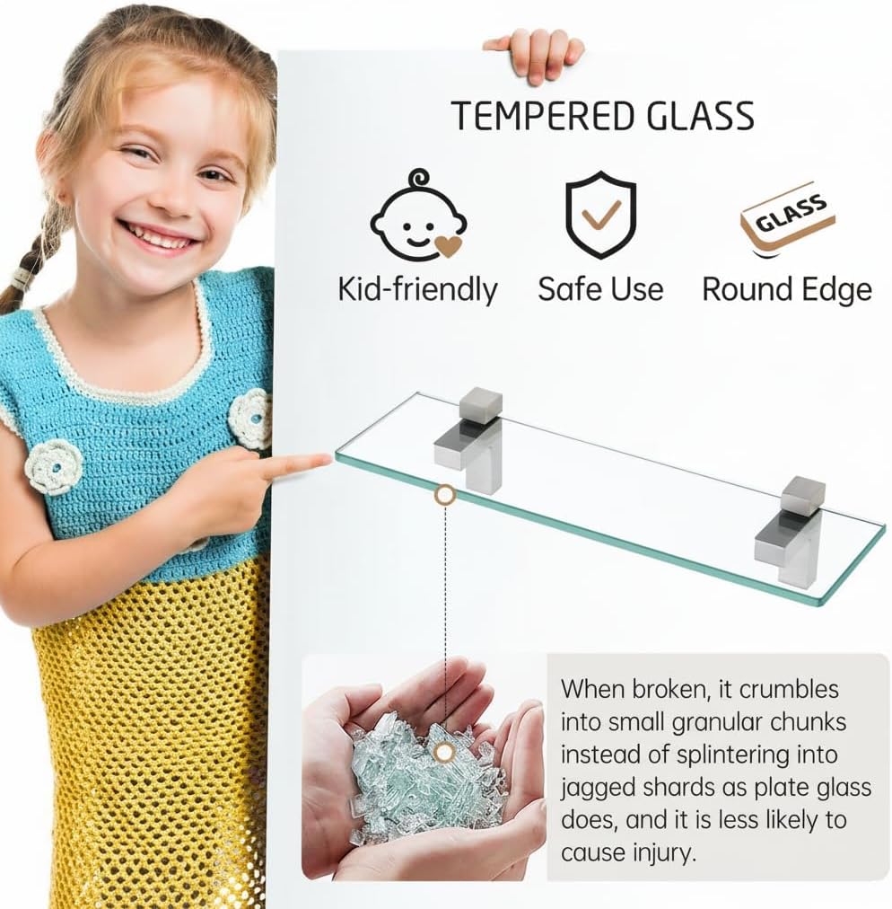 KES Duschablage Glas Badezimmer Wandregal 8mm Hartglas Glasregal Glasablage Bad Ablage Dusche Duschr