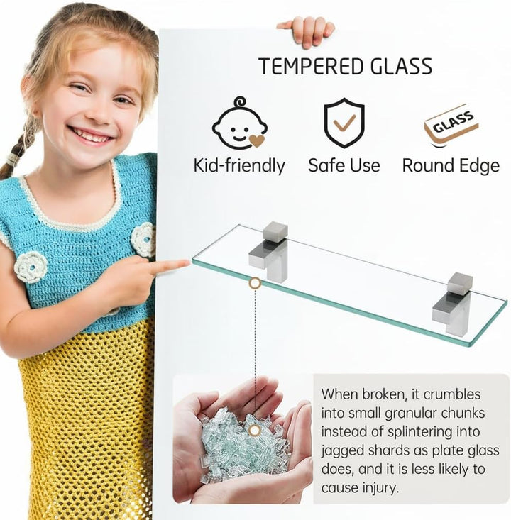 KES Duschablage Glas Badezimmer Wandregal 8mm Hartglas Glasregal Glasablage Bad Ablage Dusche Duschr