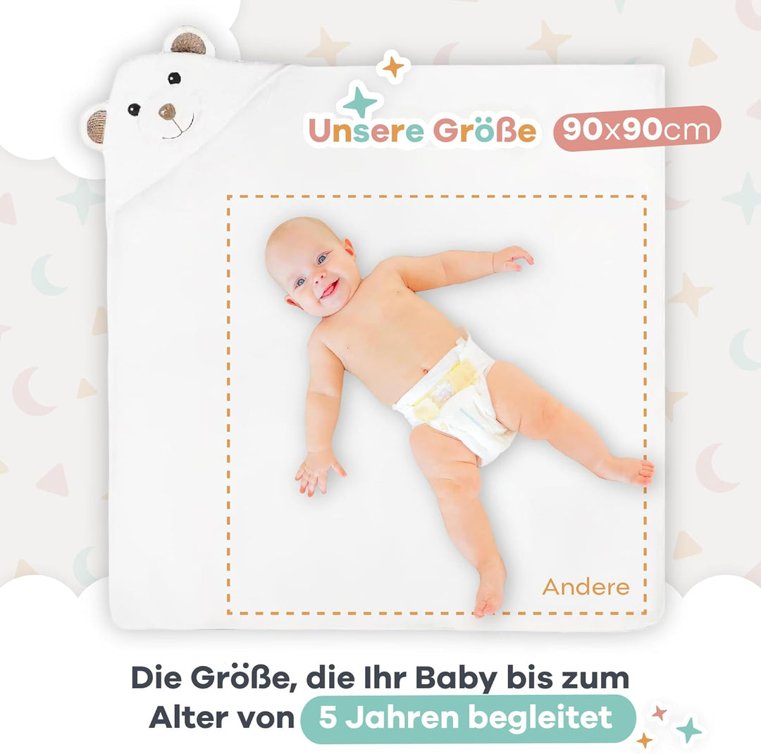 Babyhandtuch mit kapuze baumwolle 90x90cm | Kapuzenhandtuch Baby Bär Design | Badetuch Neugeborene &amp;