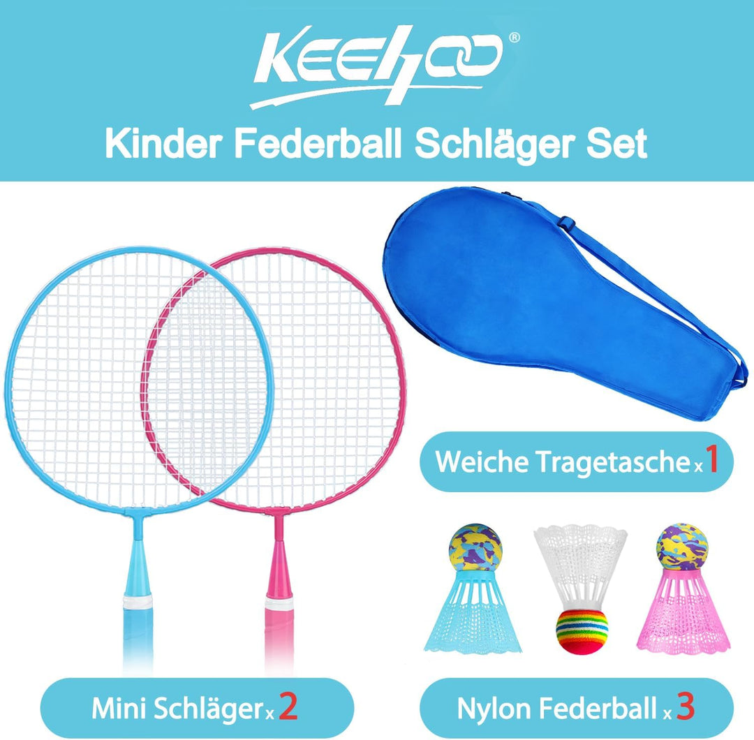 KH Federball Set Badminton Schläger Set of 2 oder 4 für Erwachsene Kinder, Schläger, Federbälle und