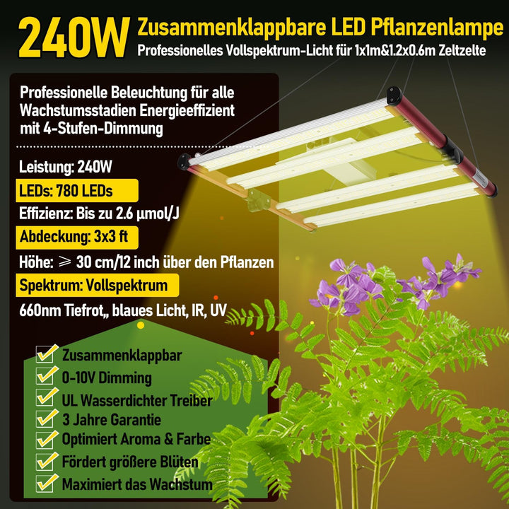 Growzelt Komplettset 100x100x200cm – Indoor Hydroponik Zelt inklusive 240W Faltbarer LED Grow Lampe