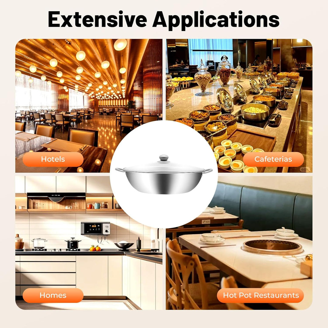 Shabu Topf,Edelstahl Geteilter Hot Pot 34cm Doppelfach Induktionstauglich mit Griff Glasdeckel, S-Ty