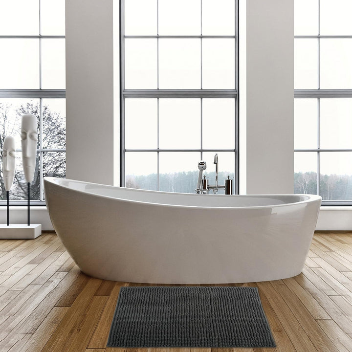 MSV Badteppich Badvorleger Duschvorleger Chenille Hochflor Badematte 60x90 cm – Grau Grau 60 x 90 cm