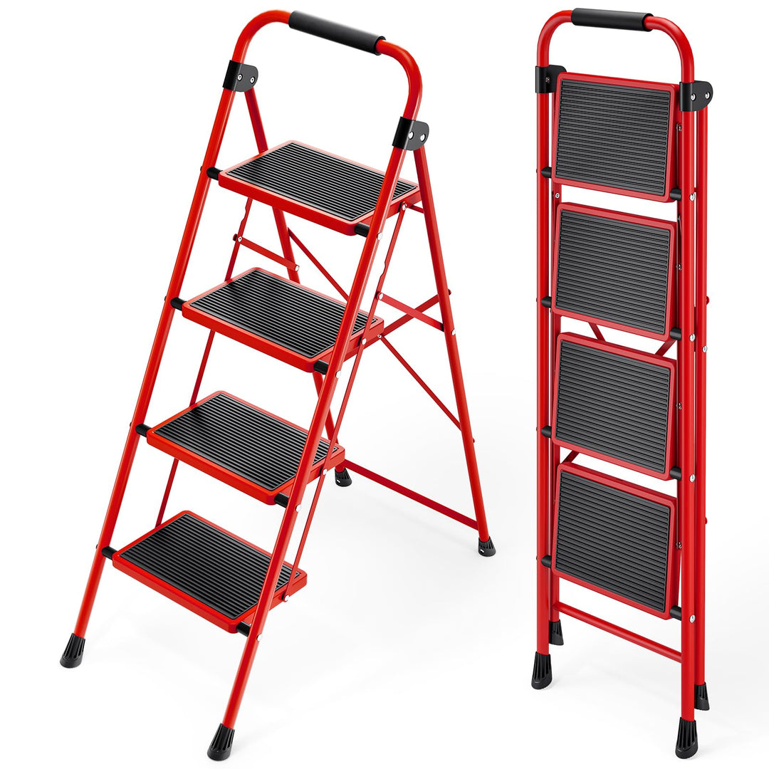 KINGRACK Stufen Leiter, Klappleiter mit Anti-Rutsch und breitem Pedal, Kleine Leiter mit Griff, Robu
