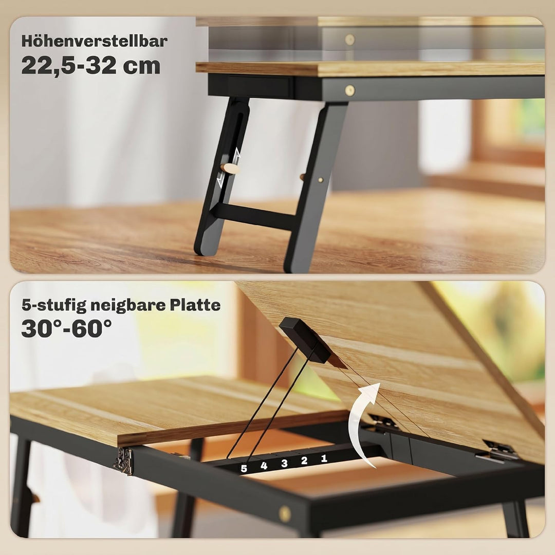 HOMCOM Laptoptisch Höhenverstellbar Betttisch mit Schublade, Klappbar Lapdesk Laptopständer für Sofa