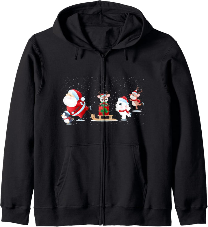 Nette Weihnachtsmann Eislaufen mit Freunden - Familie Weihnachten Kapuzenjacke