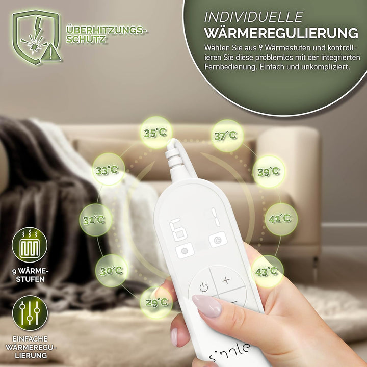 Heizdecke mit Abschaltautomatik 160 x 120 cm | Elektrische Wärmedecke mit 9 Temperaturstufen | Kusch