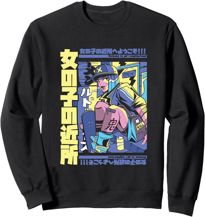 Anime Skater Girl | Cooles Skateboarding Girl Anime Style Sweatshirt