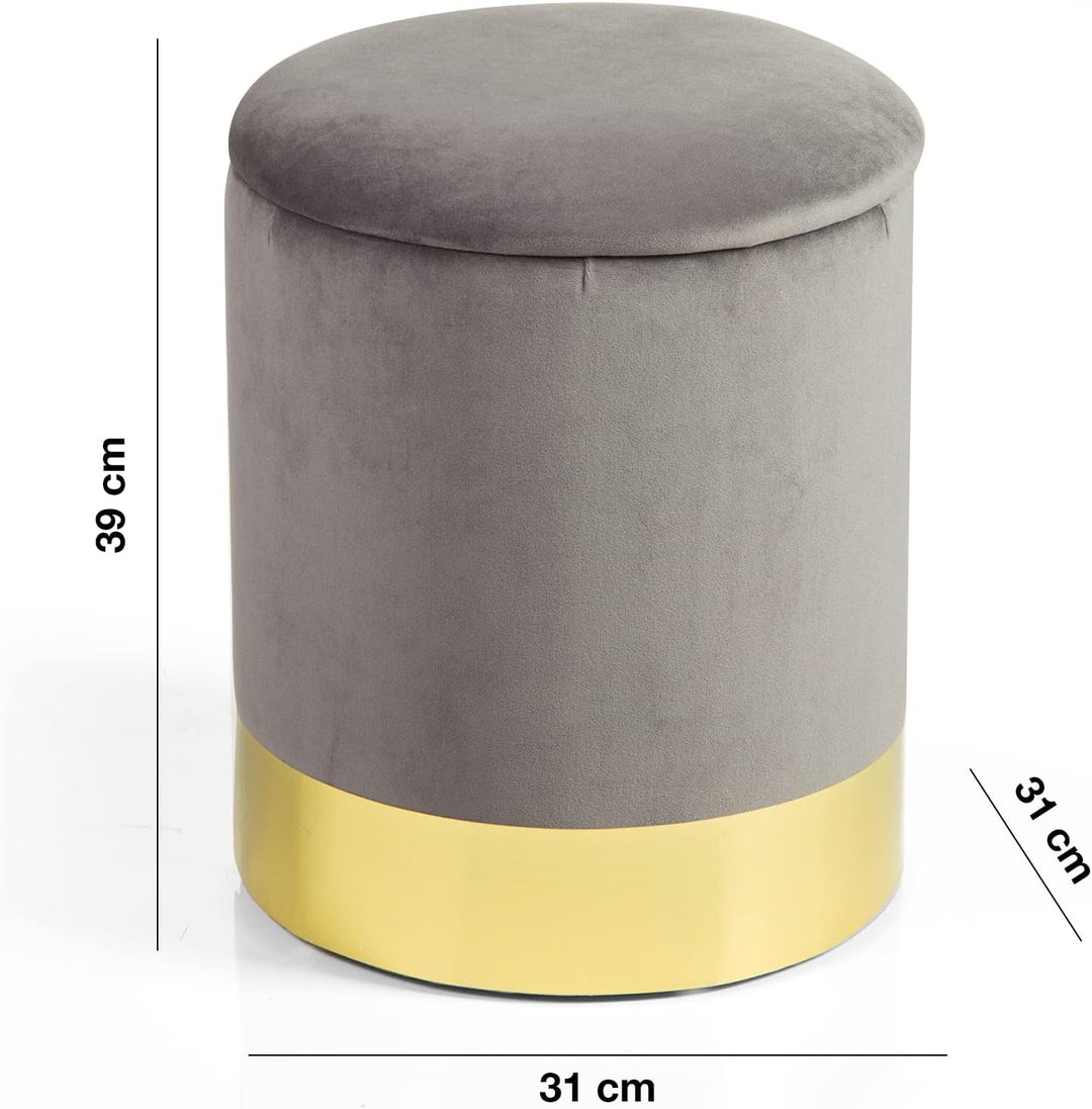 Montemaggi Sitzhocker mit Aufbewahrungsbox, aus Samt, mit goldfarbenem Unterteil, Taubengrau, 31 x 3