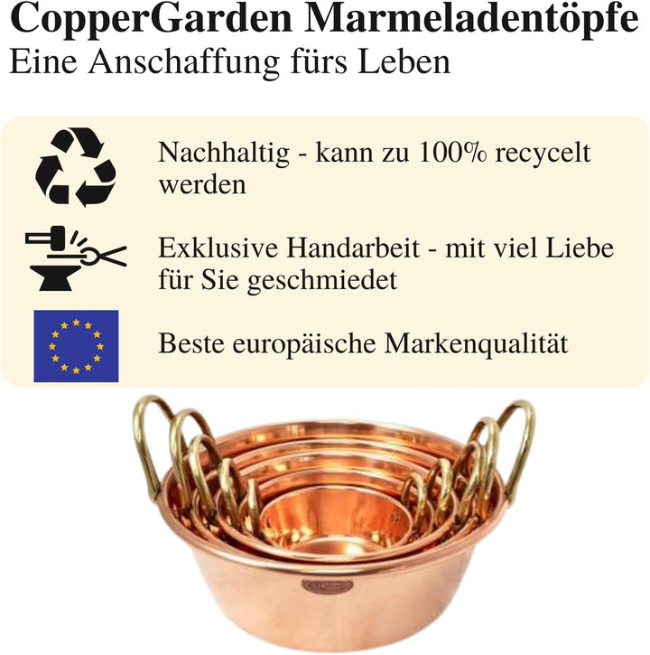 CopperGarden Sossen- & Marmeladentopf 12 Liter I Kochtopf aus Kupfer mit 36 cm Durchmesser I grosser