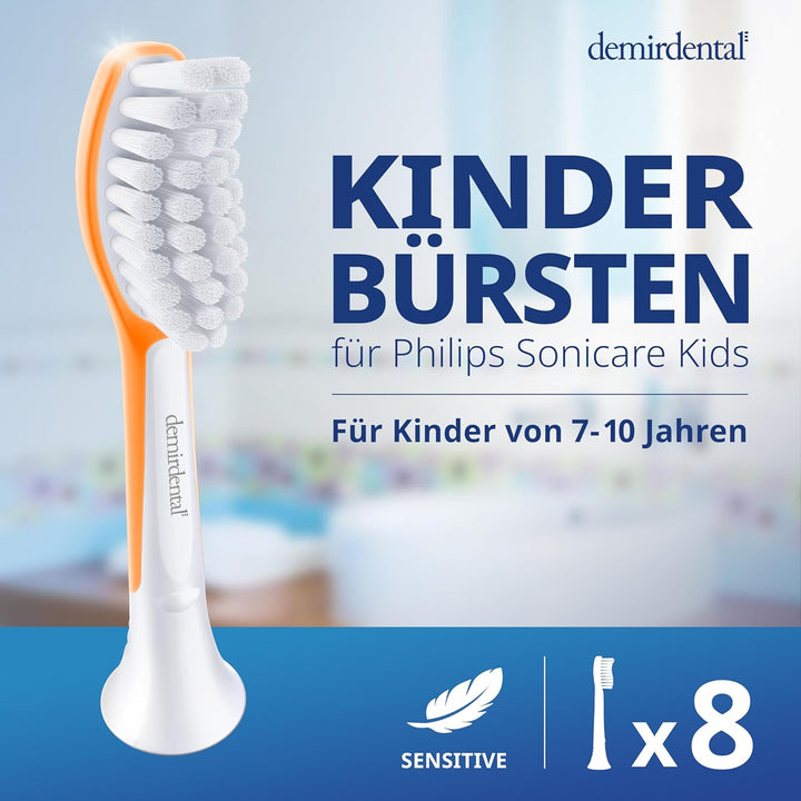 demirdental Kinder Ersatzbürsten passend für Philips Sonicare Kids, Bürstenköpfe ab 7 Jahre, entspri