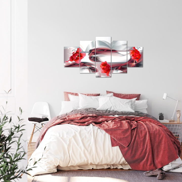 Runa Art Bild Wohnzimmer Schlafzimmer Blumen Tulpen 5 Teilig Abstrakt Grau Rot Wandbilder auf Vlies