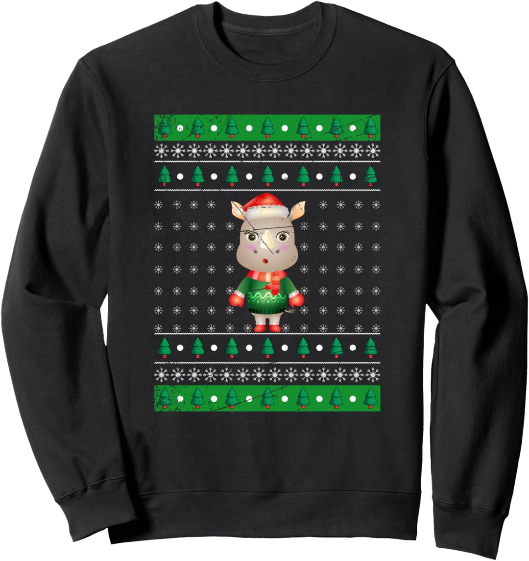 Weihnachten Geschenk Afrika Zoo Tier Ugly Christmas Nashorn Sweatshirt