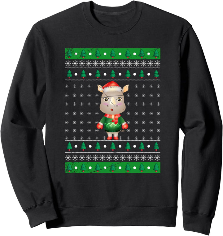 Weihnachten Geschenk Afrika Zoo Tier Ugly Christmas Nashorn Sweatshirt