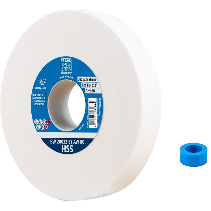 PFERD Schleifbockscheibe HSS, 200x32x51mm, A80, 39009704 – Mittelharte Schleifscheibe zum Schärfen v