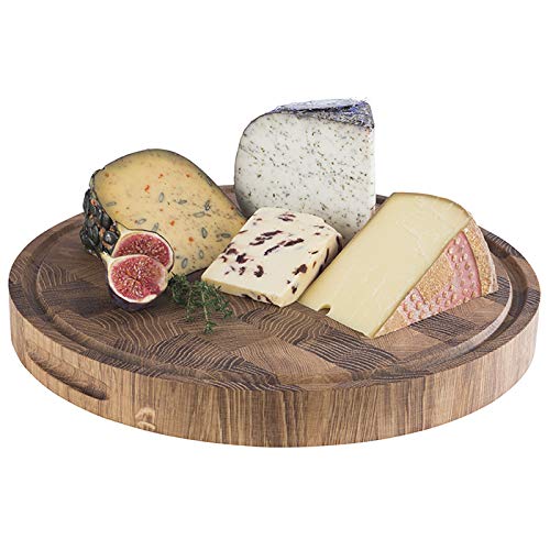 APS 816 Buffetbrett aus geöltem Eichenholz, ∅ 39 cm, H: 4,5cm, Holzbrett mit Saftrinne, Käseplatte m