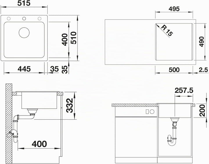BLANCO NAYA 5 | SILGRANIT schwarz | Einbauart: Einbau von Oben | ohne Ablauffernbedienung | 50er Unt