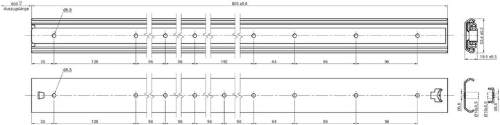 SOTECH 1 Paar Vollauszüge 117967 Höhe 53,4 mm, Länge 850 mm Schubladen Führung mit 95 Kg Tragkraft L