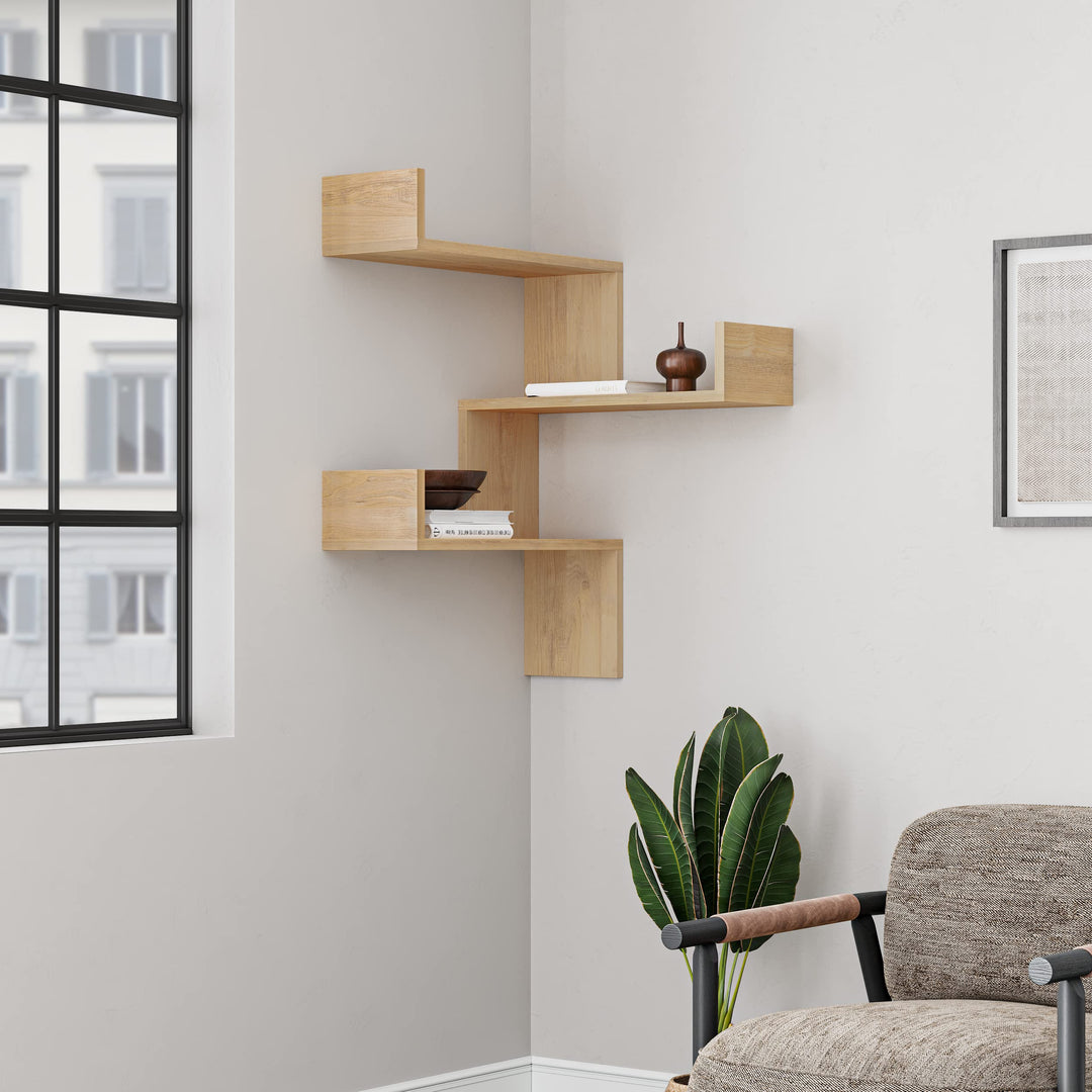 Luksa Wandmontiertes Eckregal mit 3 Etagen | Bücherregal & Dekoregal | 60 x 60 x 90 cm | Verschieden