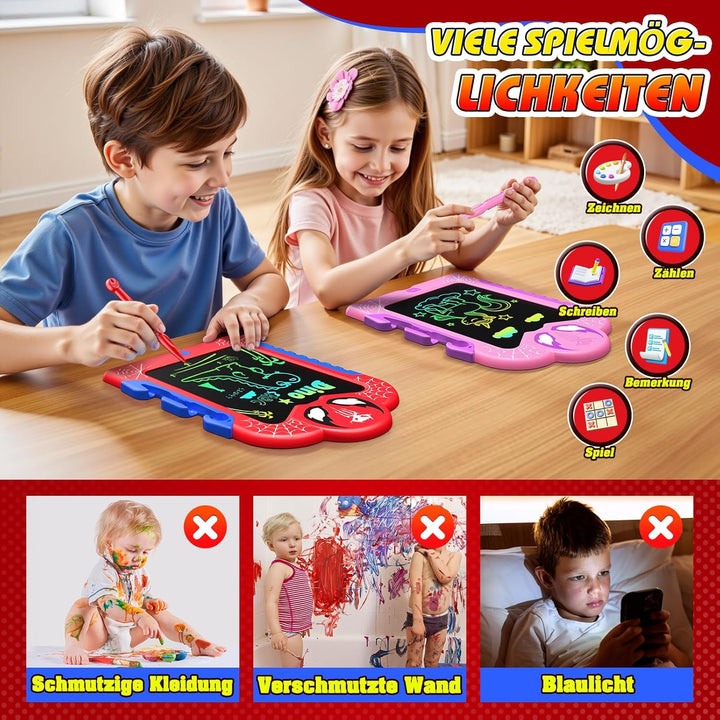 Braxel LCD Schreibtafel Kinder, 2 Stück Maltafel Zeichenbrett Kinder– Farbig/Löschbar/Löschsperre, K