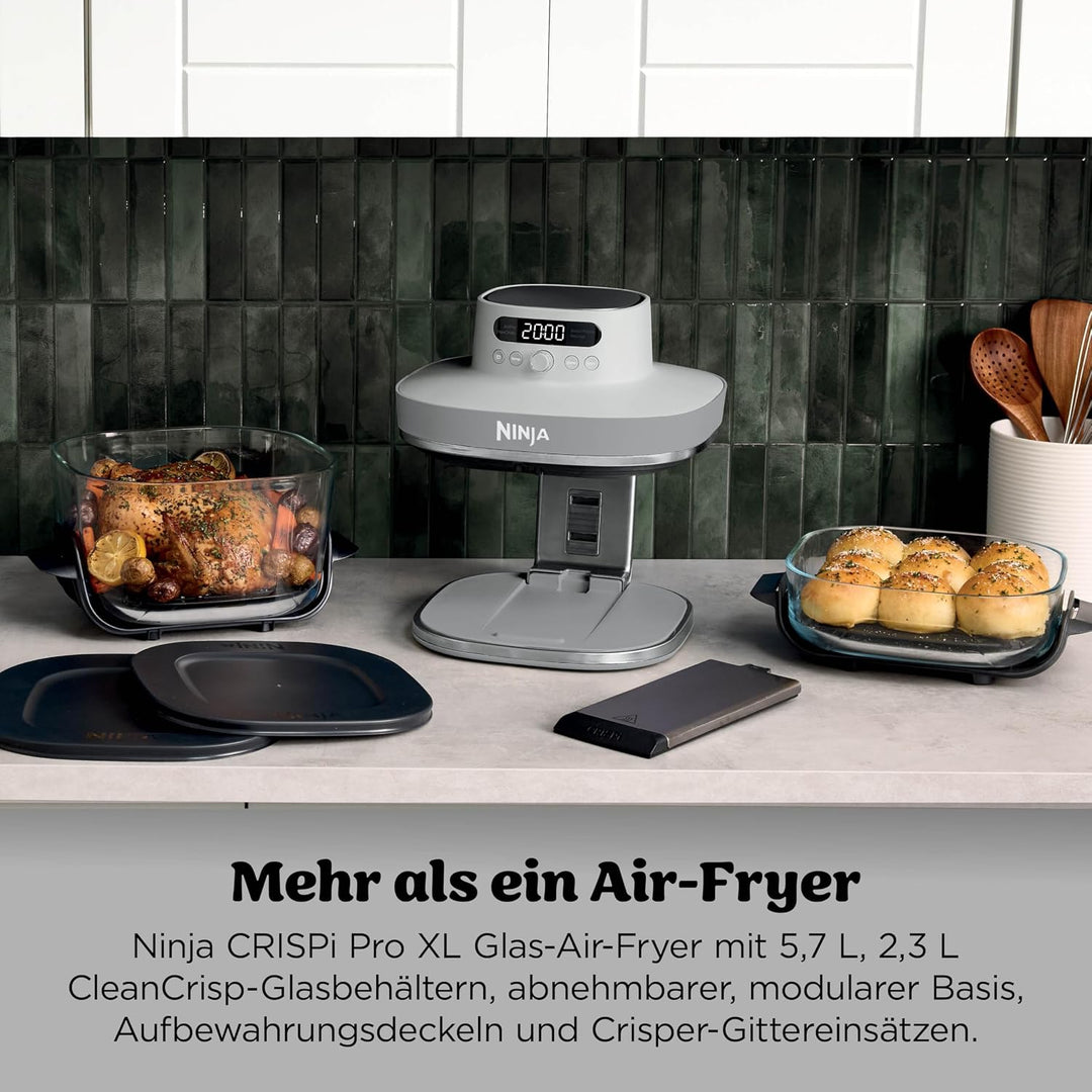 Ninja CRISPi PRO XL Glas-Heissluftfritteuse (Air-Fryer), Weiss AS090EUWH | 5 voreingestellte Zuberei